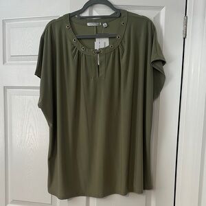 Notations Khaki Women's Blouse with Grommet Detail